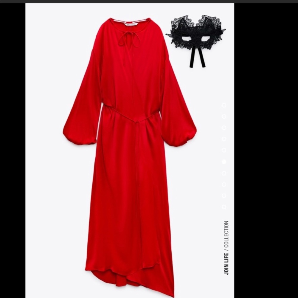 Zara red viscose flowy limited edition Halloween cape dress with black mask - Picture 11 of 16